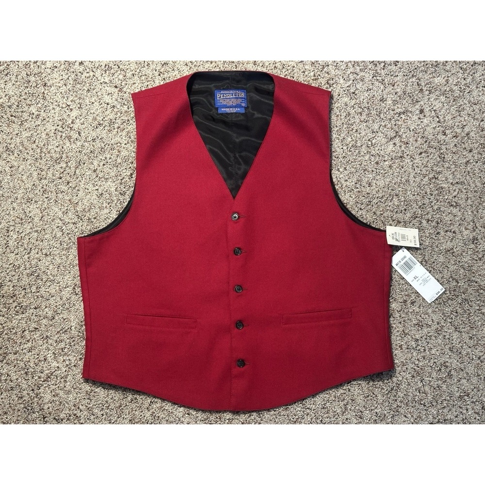 Pendleton Virgin Wool Button Up Vest Vintage NWT Deadstock Made In USA Red XL